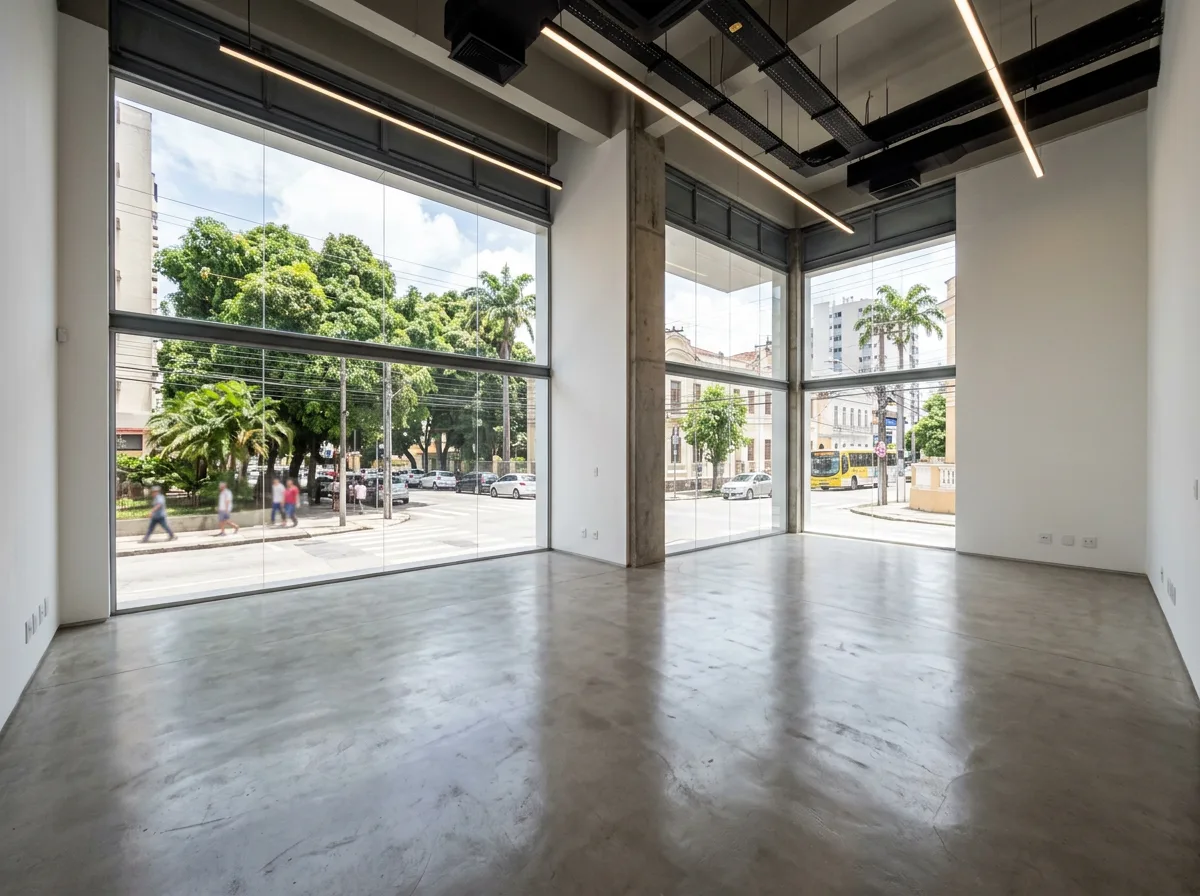 Sala comercial de esquina, com vitrine